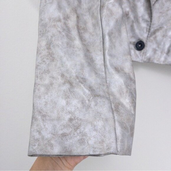 NWT Free People Block Party Metallic Blazer M Silver Vegan Leather Cropped - Picture 6 of 8